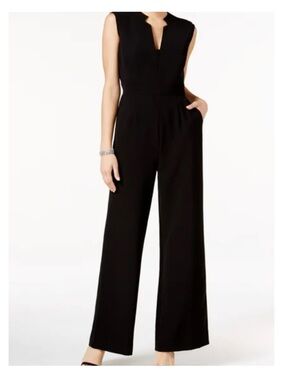 Tahari ASL Black V-Neck Wide-Leg Jumpsuit